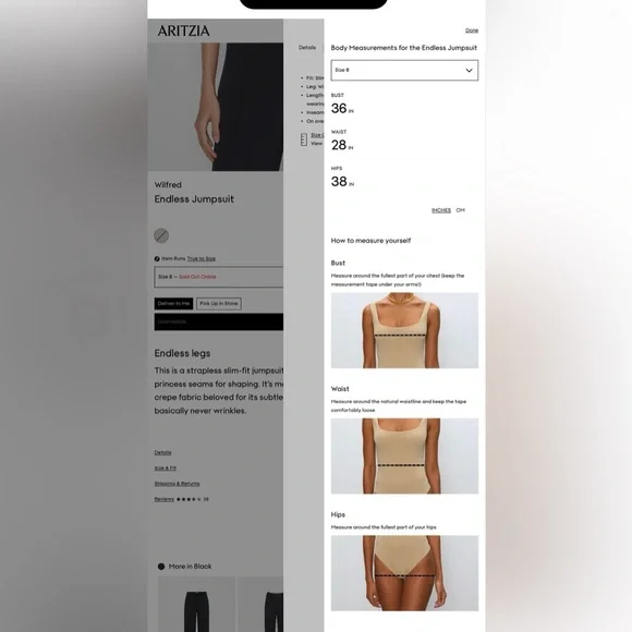 Aritzia Wilfred Black endless Strapless Jumpsuit sz 8 - Picture 8 of 8